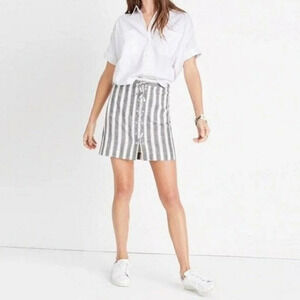 MADEWELL G3051 Linen Laced Striped Mini Skirt Gray